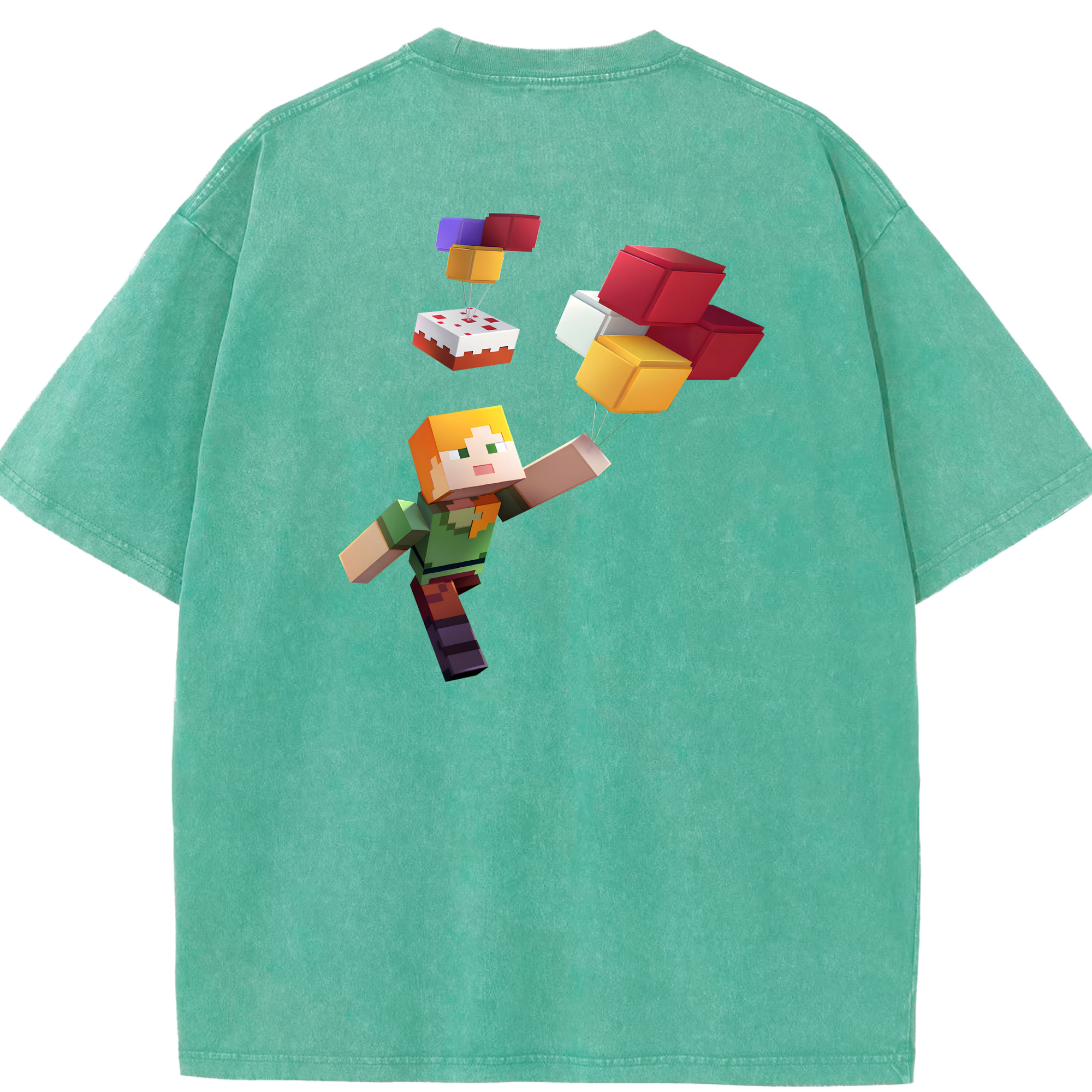 （画像用） マインクラフト ブロックの世界 Minecraft MC Block world 綿100% ヴィンテージ風 半袖Tシャツ（背面プリント）